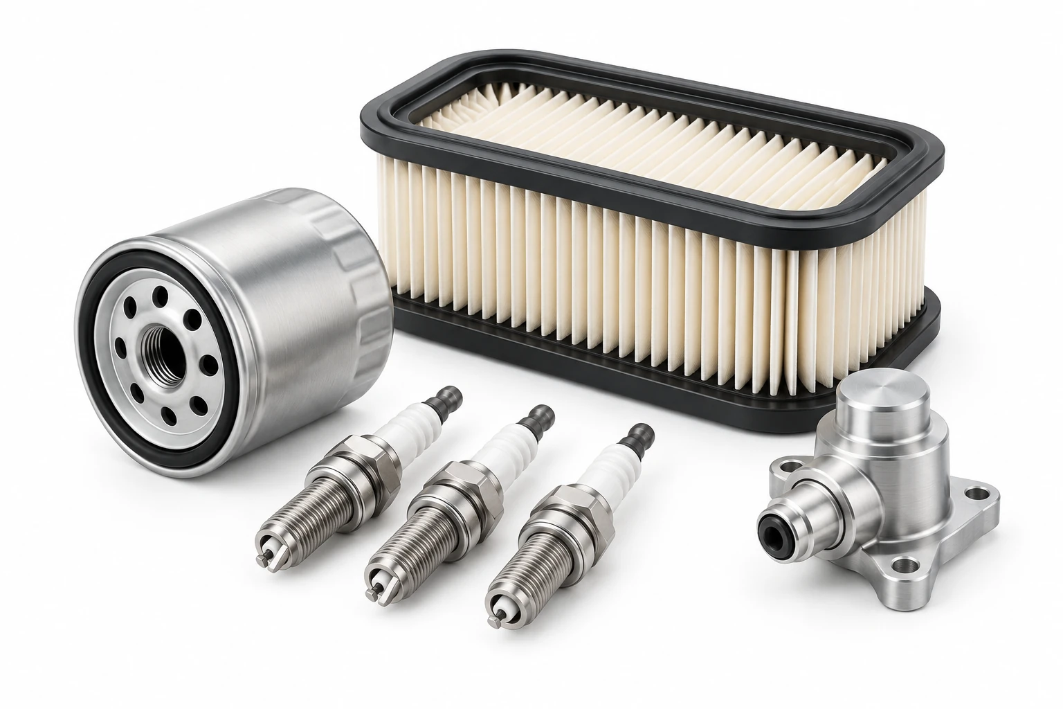 Illustrative filters, spark plugs and machined service components